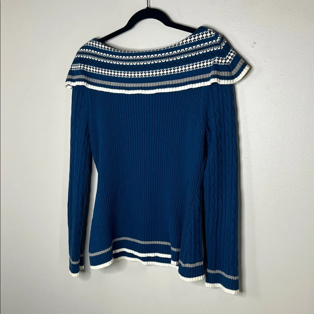 Gitano Contour Cable Knit Off shoulder Blue Sweater size Medium